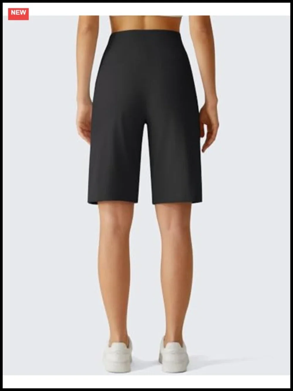 High Waisted Ribbed Bermuda Shorts with Pockets for Women